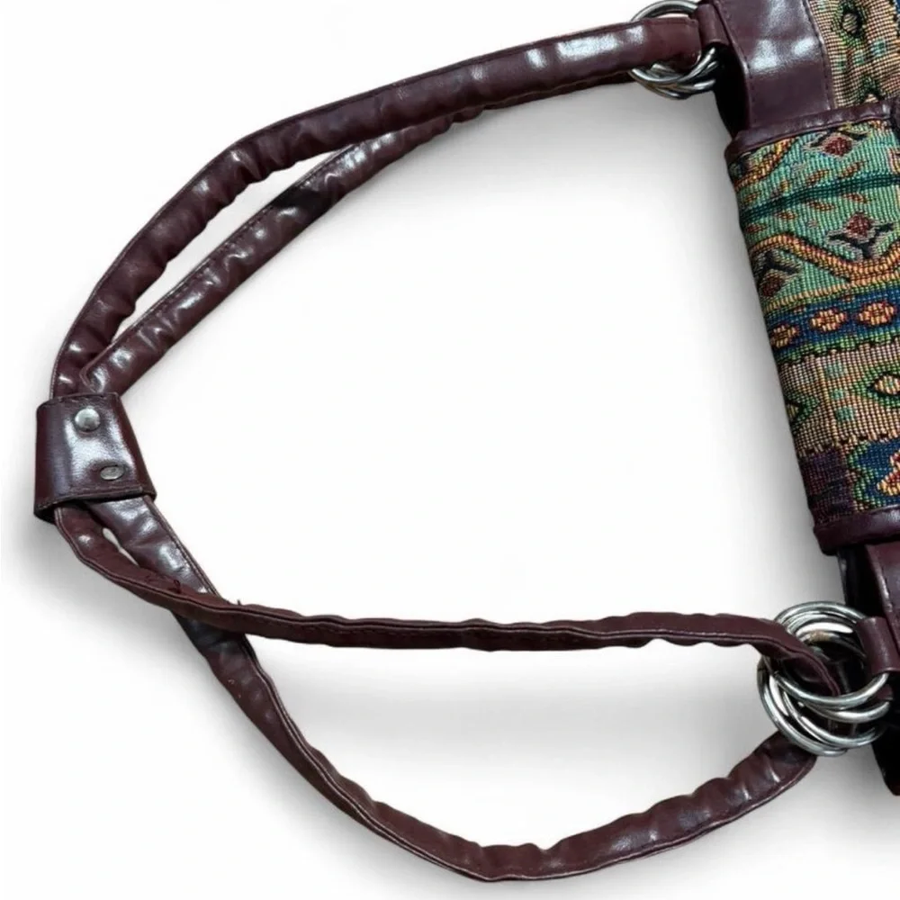Vintage Tapestry Pattern Green Multi-Color Shoulder Bag - Picture 7 of 8